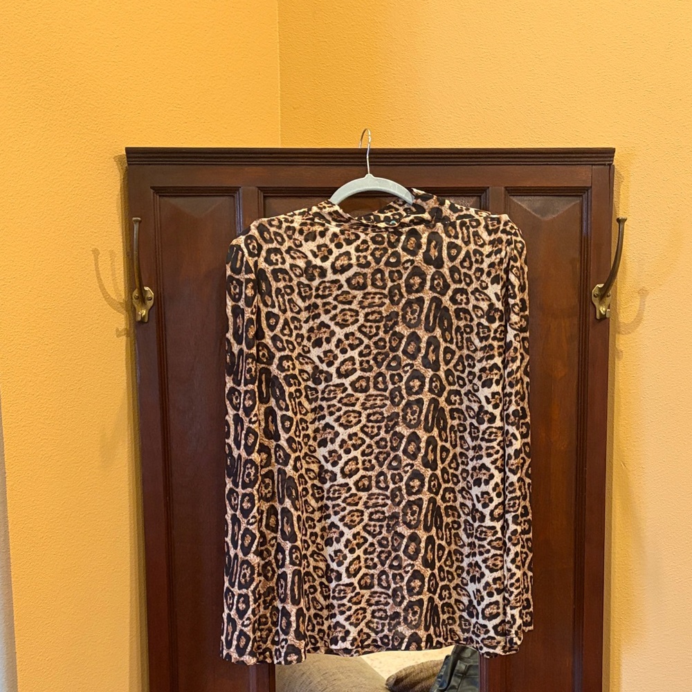 Women's Long Sleeve Leopard Print Top - Brown/Black